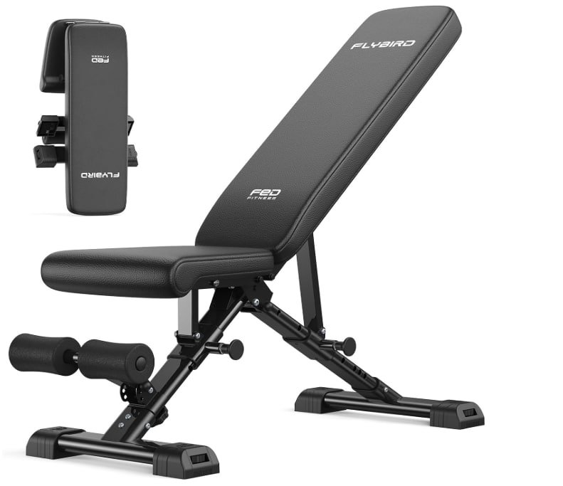 FLYBIRD WB5 Weight Bench, ASTM-Certified 800LBS Adjustable Weight Bench Workout Bench Foldable for Home Gym, 90° to -30° FID and 30in Extended Backrest for...