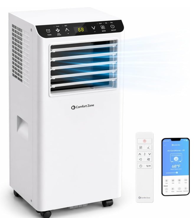 Comfort Zone Smart Portable Air Conditioner 8,000 BTU (5,100 BTU SACC) - WiFi Enabled 3-in-1 AC Unit, Dehumidifier & Fan with Remote Control, Sleep Mode...