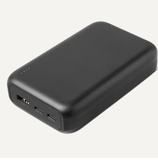 Amazon Basics High-Capacity Portable Charger Power Bank with 3-Port Output, 20,000 mAh, Black
